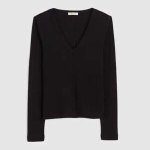 NWT! Madewell - The ‘90s V-Neck Long-Sleeve Tee in Compact Cotton - Black - XL